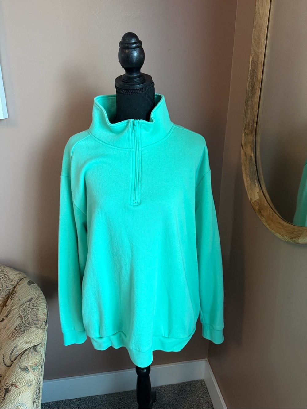 Pink- Women’s Mint Green Quarter-Zip Pullover Sweater